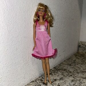 Barbie Doll Pink Gown Dress With Earrings Blond‎ Blue Eye C4